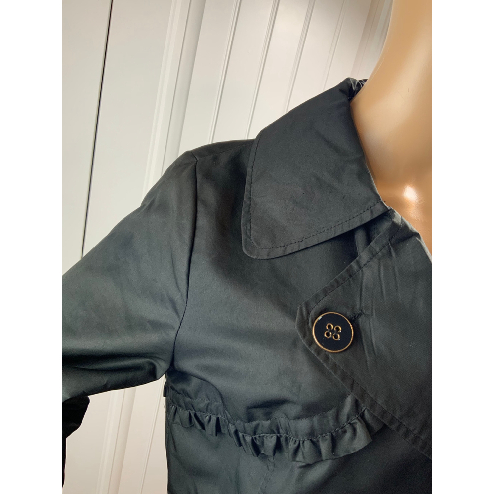 Beverly Hills Polo Club Womens Black Trench Coat Lg Belted Waist Ruffled Design - Picture 9 of 16